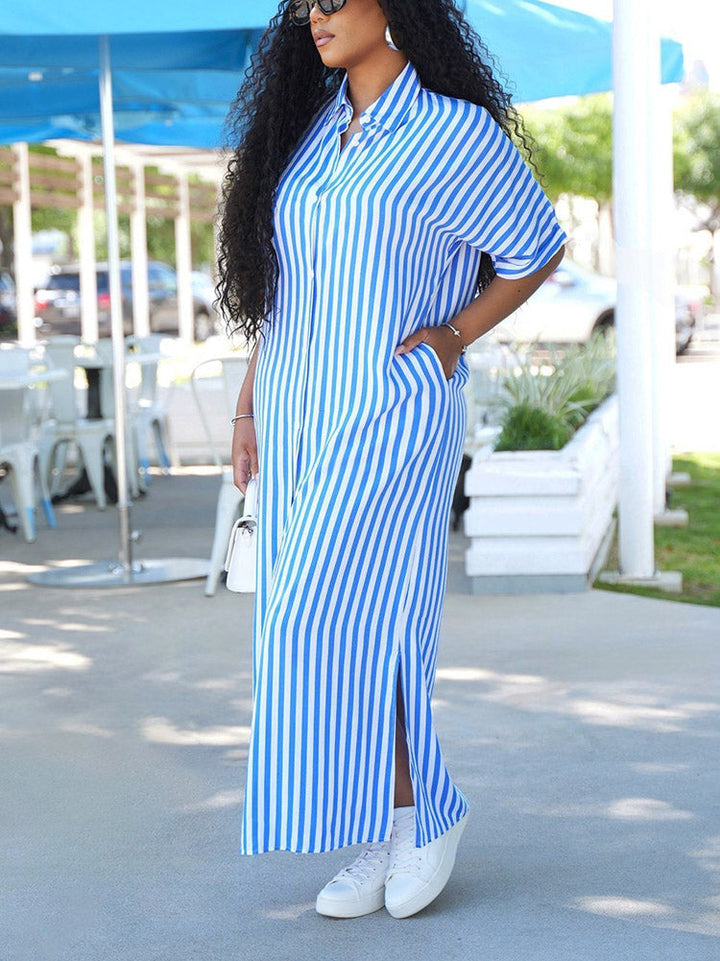 Striped Shirt Dress Blue / M