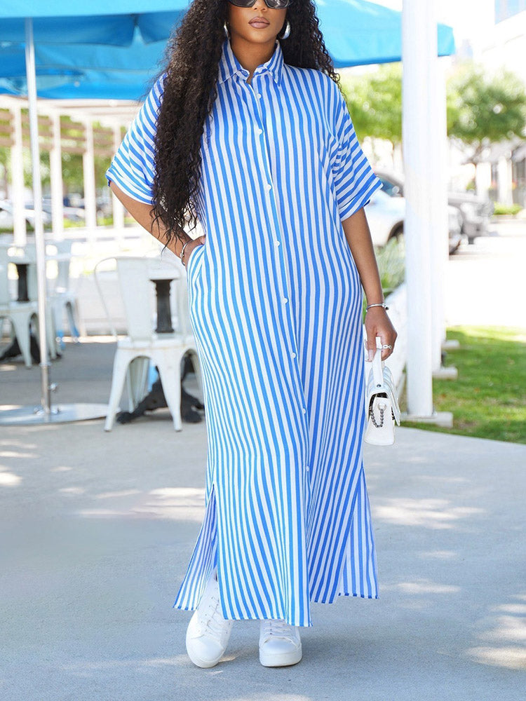 Striped Shirt Dress Blue / S