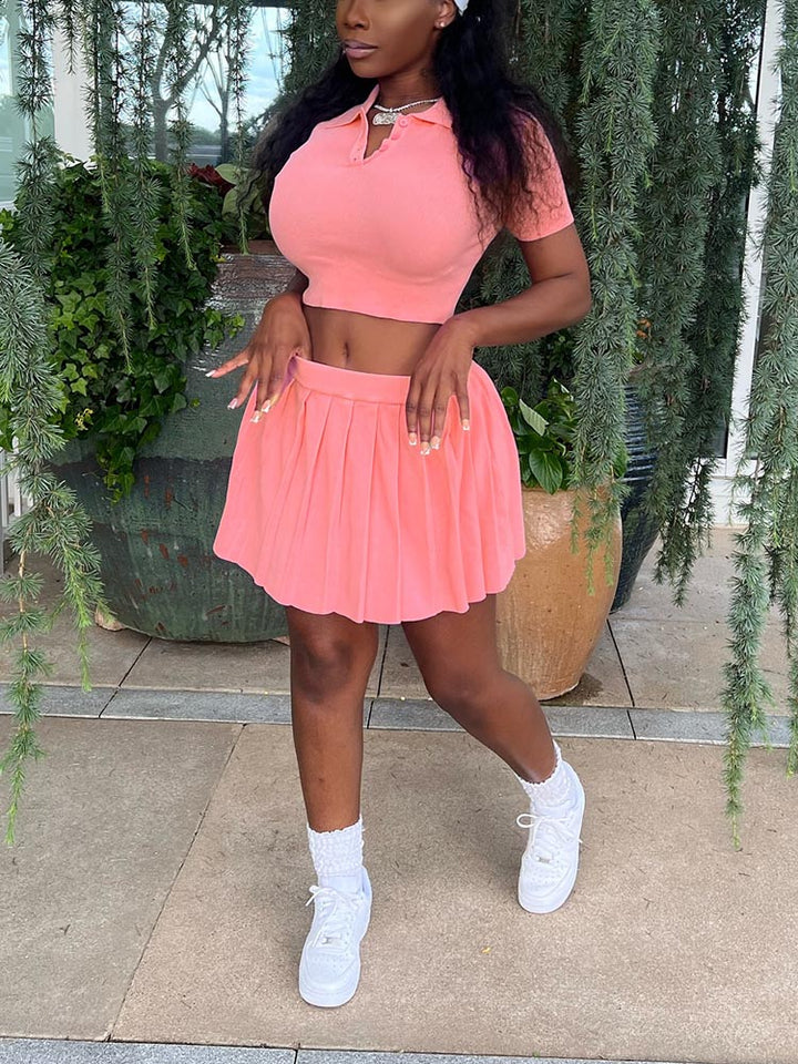 Golf Polo Top & Pleated Skirt Set Peach / S