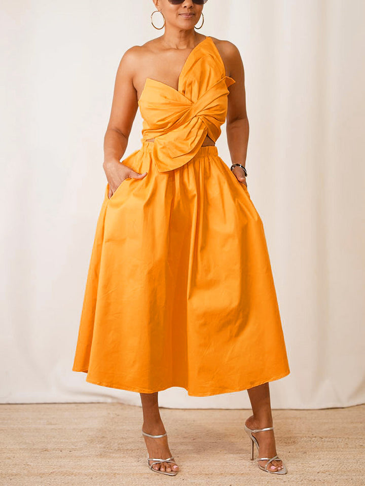 Knot Cutout Midi Dress Orange / M