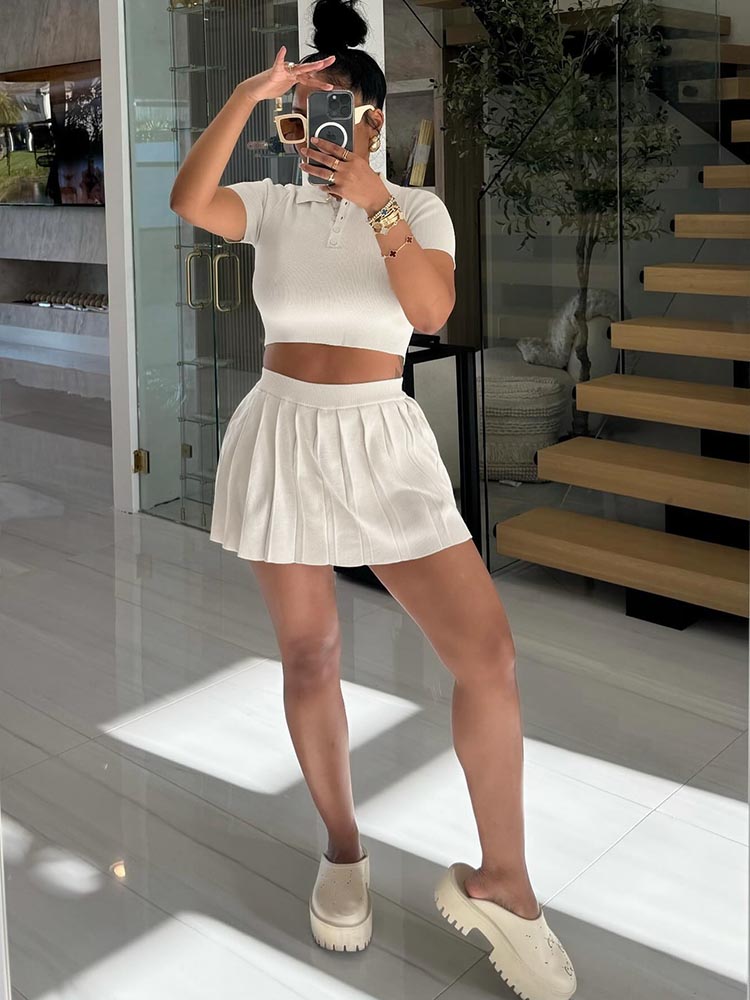 Golf Polo Top & Pleated Skirt Set Black / S