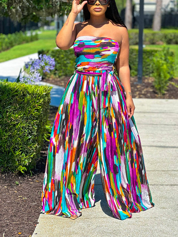 Tube Boho Beach Wide Leg Jumpsuit Multicolor / S