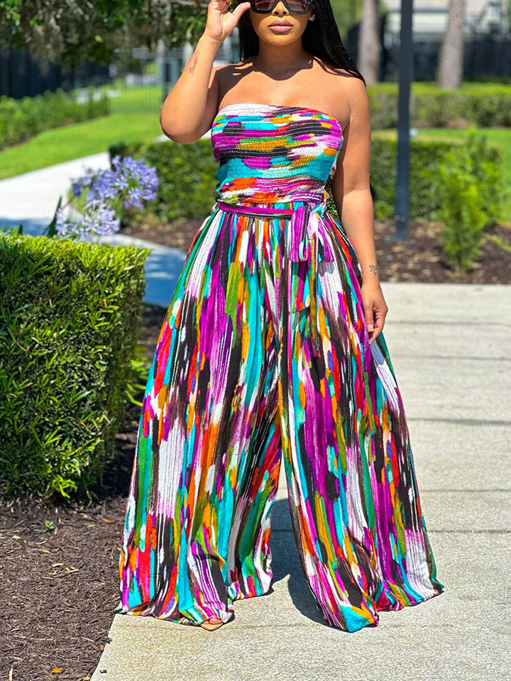 Tube Boho Beach Wide Leg Jumpsuit Multicolor / S