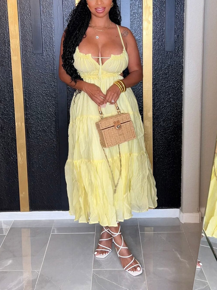 Ruffle Cutout Sundress Yellow / L