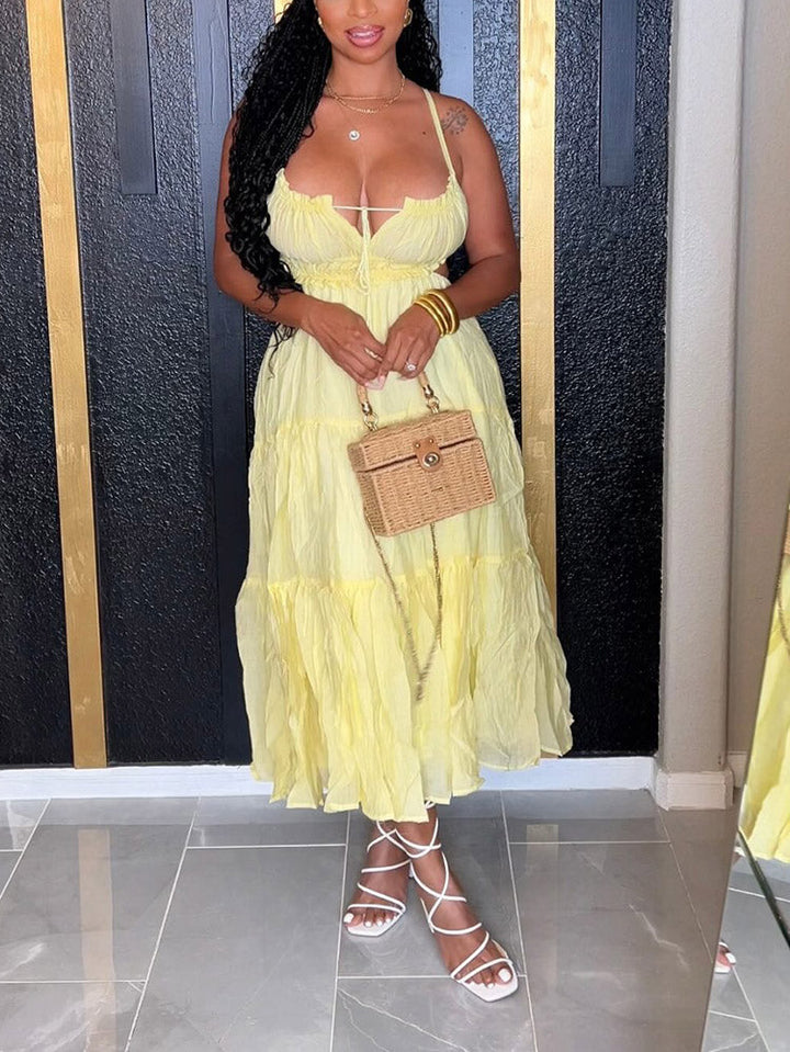 Ruffle Cutout Sundress Yellow / L
