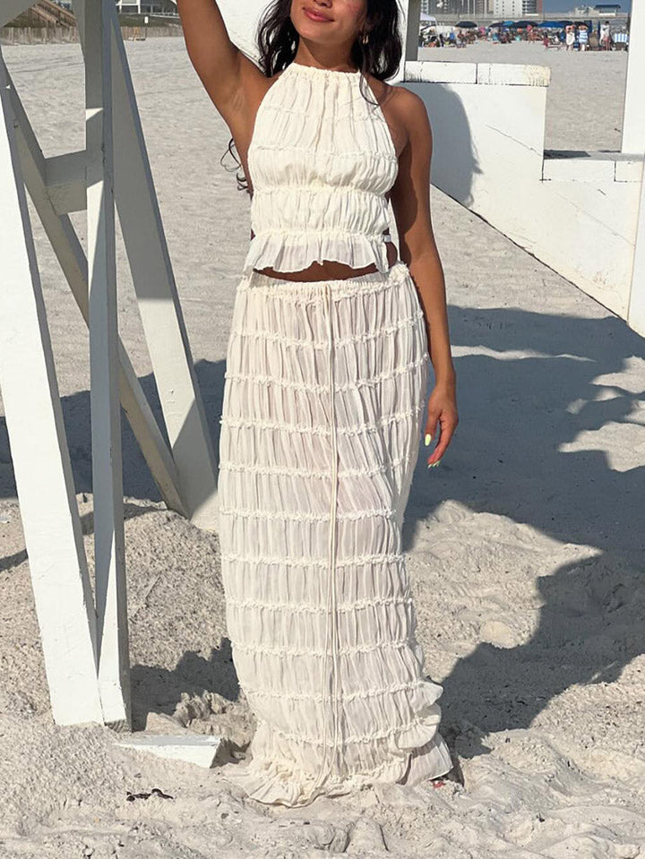 Chiffon Ruffle Skirt Set Black / L