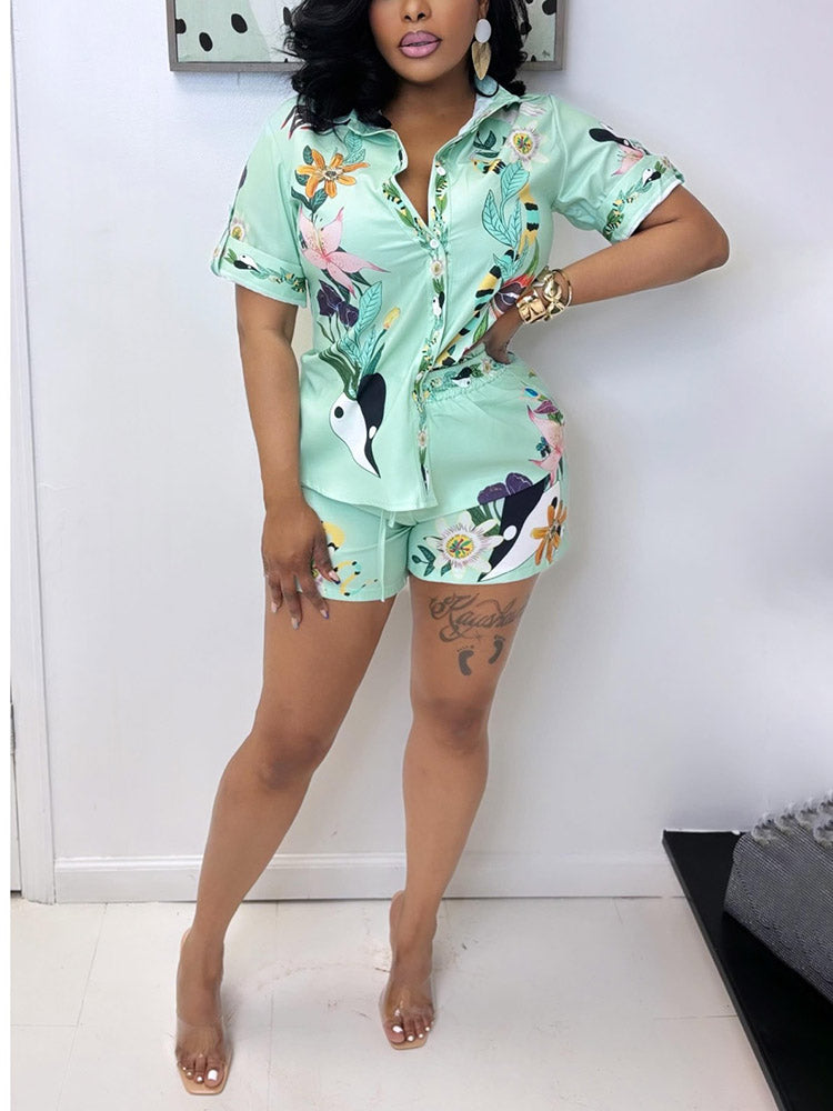 Tropical Trip Shorts Set Cyan / L