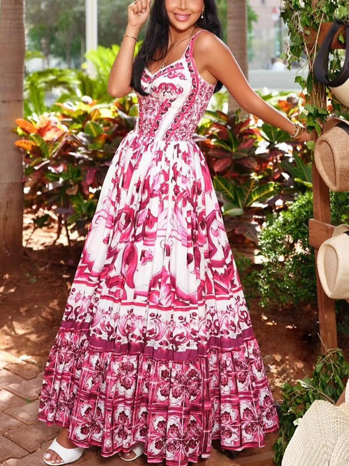 Printed Sleeveless Maxi Dress Green / 2XL