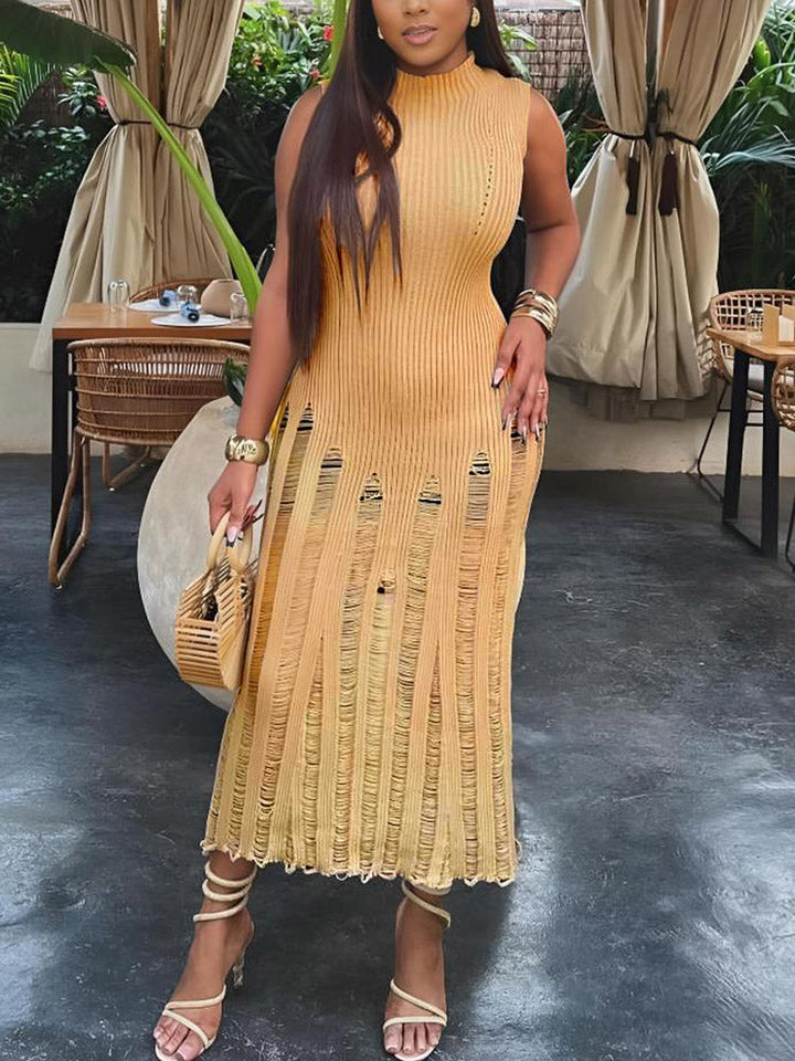 Knit Ripped Dress Yellow / S
