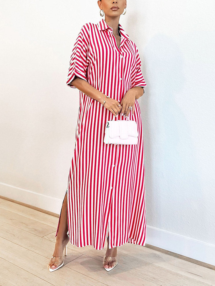 Striped Shirt Dress Red / M