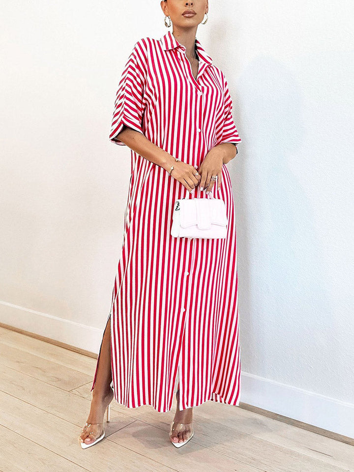 Striped Shirt Dress Red / M