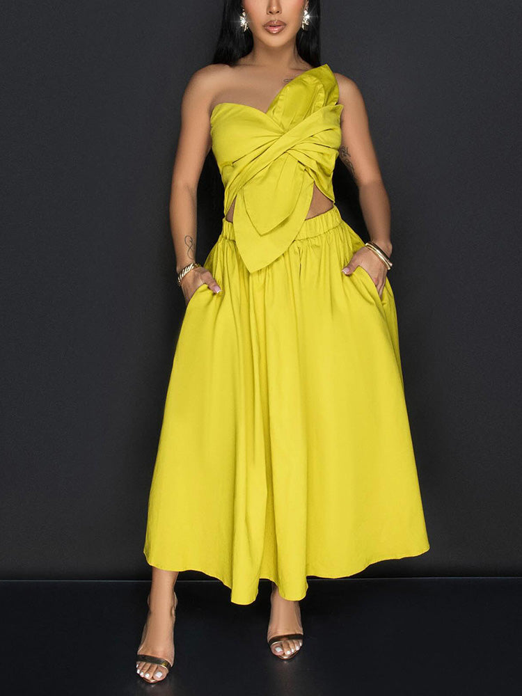Knot Cutout Midi Dress Yellow / L