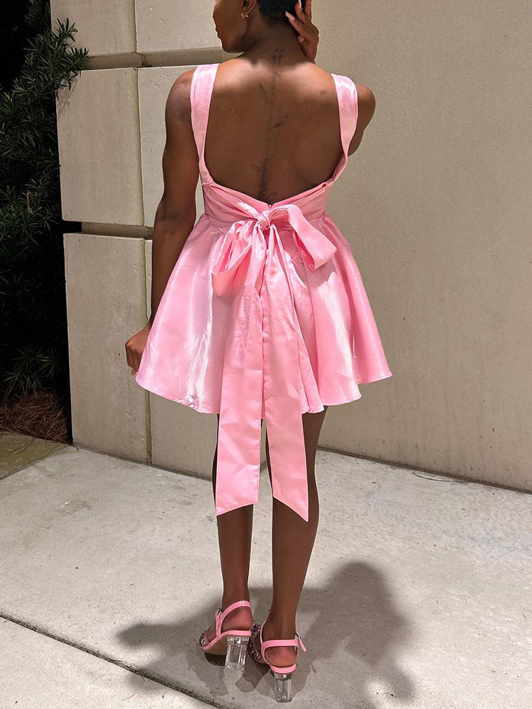 Back Bow Mini Dress Pink / L
