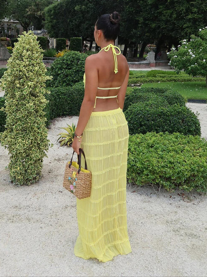 Chiffon Ruffle Skirt Set Light pink / S