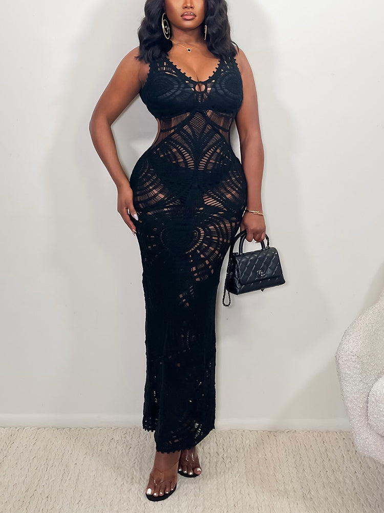 Vacay Crochet Maxi Dress Black / M