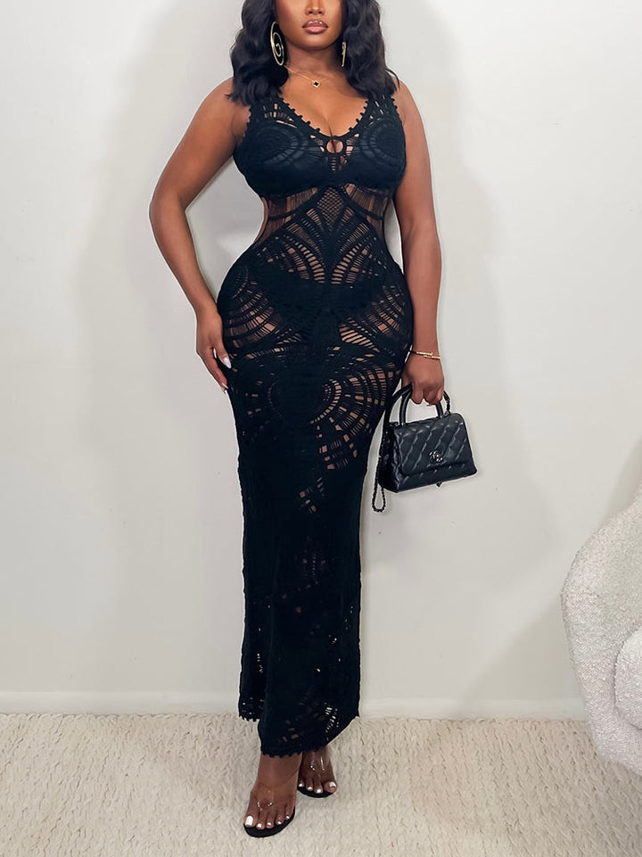 Vacay Crochet Maxi Dress Black / M