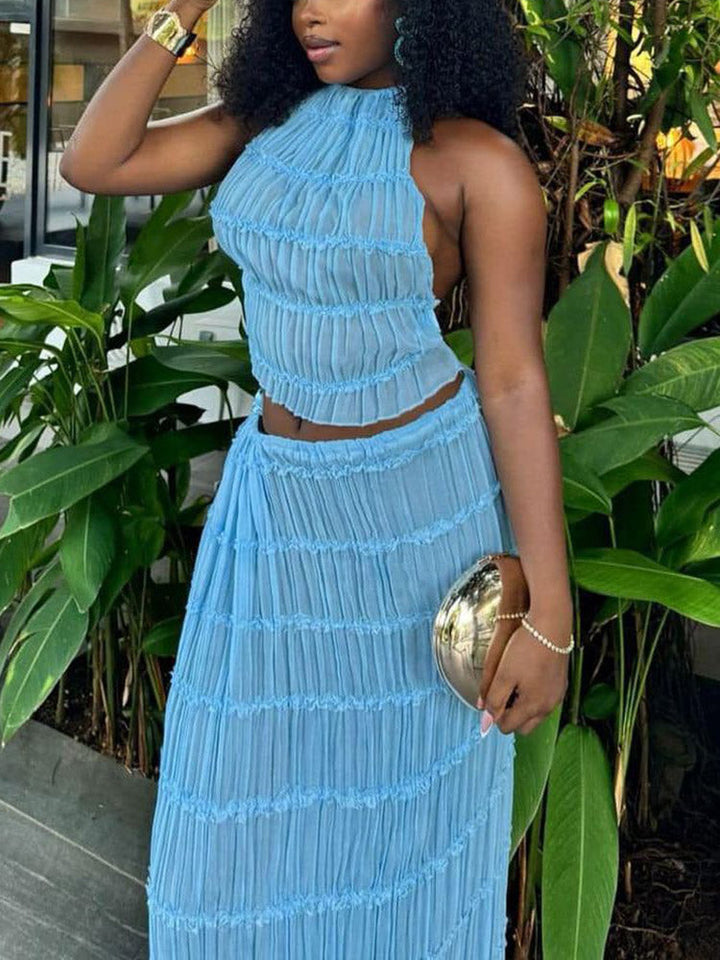 Chiffon Ruffle Skirt Set Yellow / S