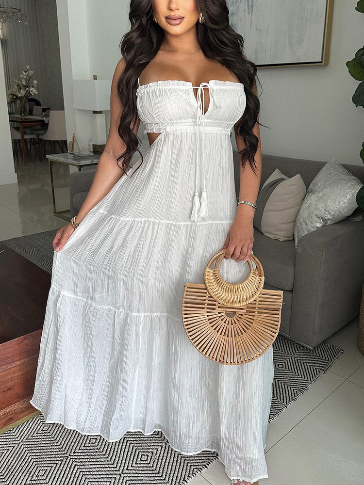 Ruffle Cutout Sundress White / S