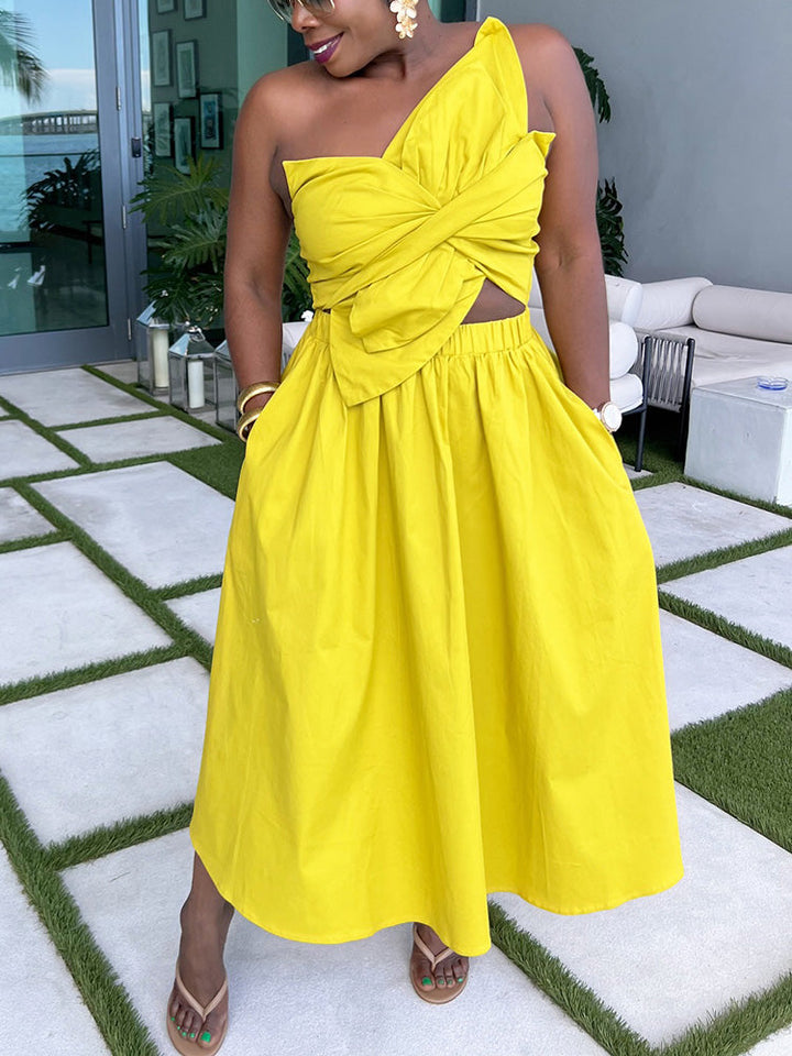Knot Cutout Midi Dress Yellow / XL