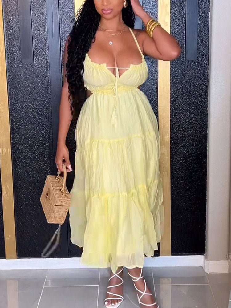 Ruffle Cutout Sundress Yellow / XL