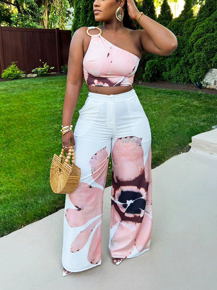 Floral Crop Top & Wide Pants Set Pink* / S