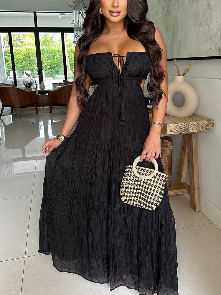 Ruffle Cutout Sundress Black / XL