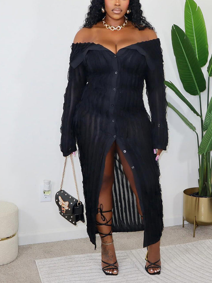 Off Shoulder Mesh Dress White / S