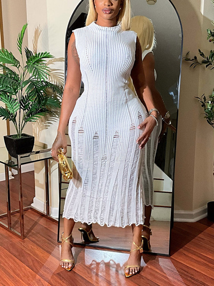 Knit Ripped Dress White / S