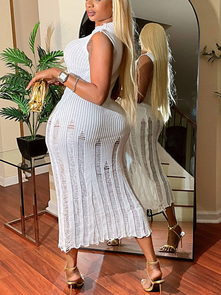Knit Ripped Dress White / L