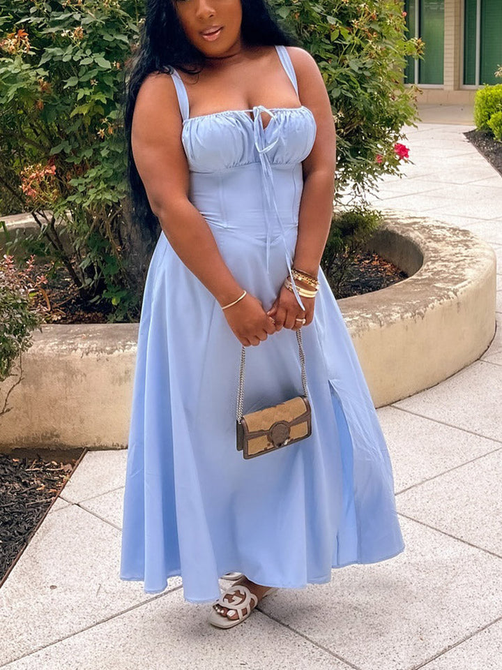Sleeveless Bustier Slit Sundress Light Blue / XL