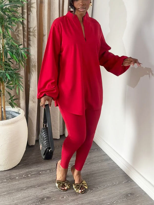 Sleek Tunic & Leggings Set Red / XL