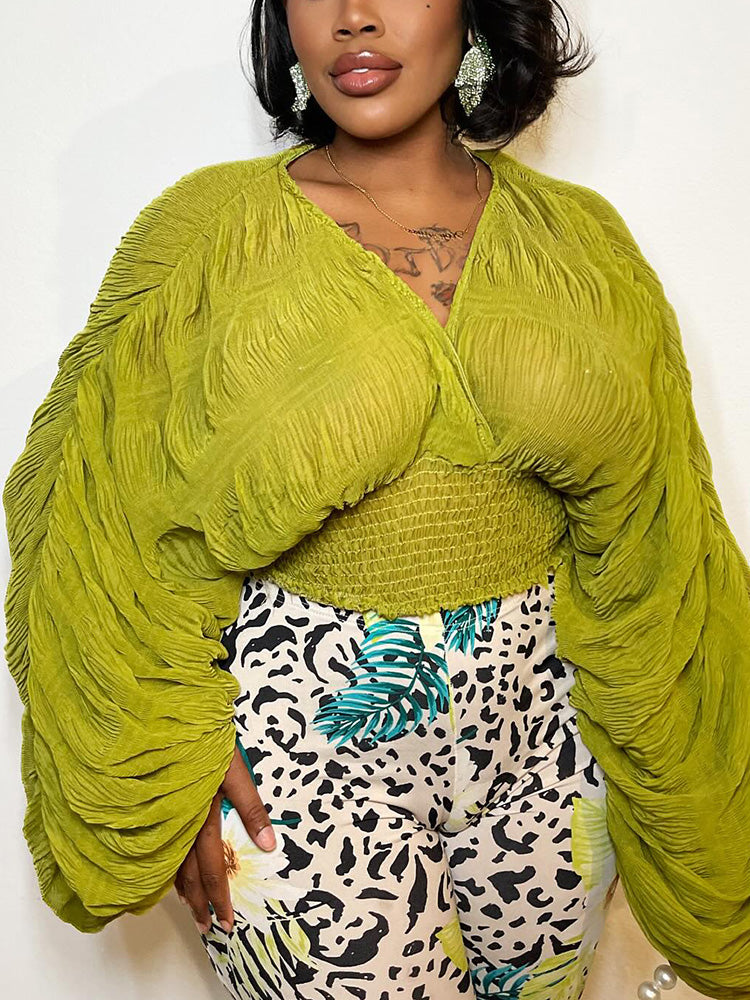 Balloon Sleeve Cropped Top Purple / One size