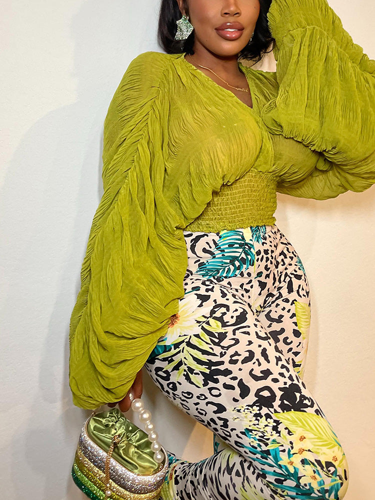 Balloon Sleeve Cropped Top Coral Pink / One size