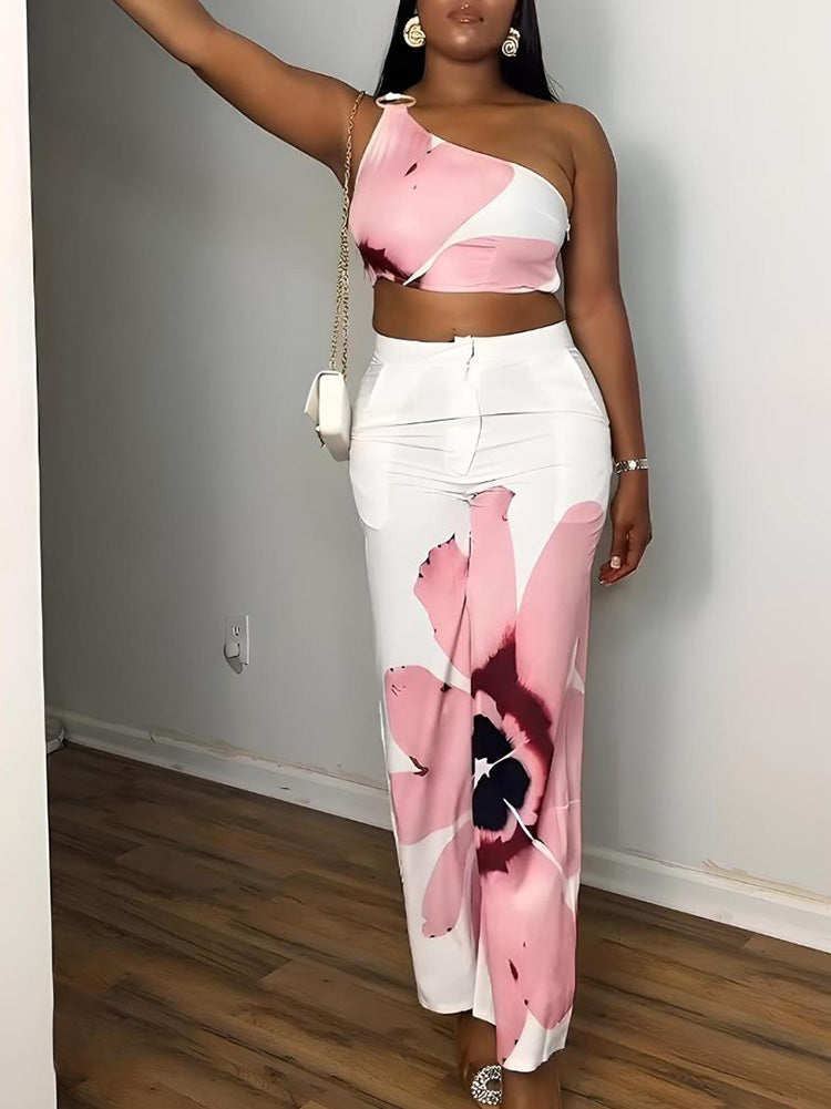 Floral Crop Top & Wide Pants Set Pink* / L