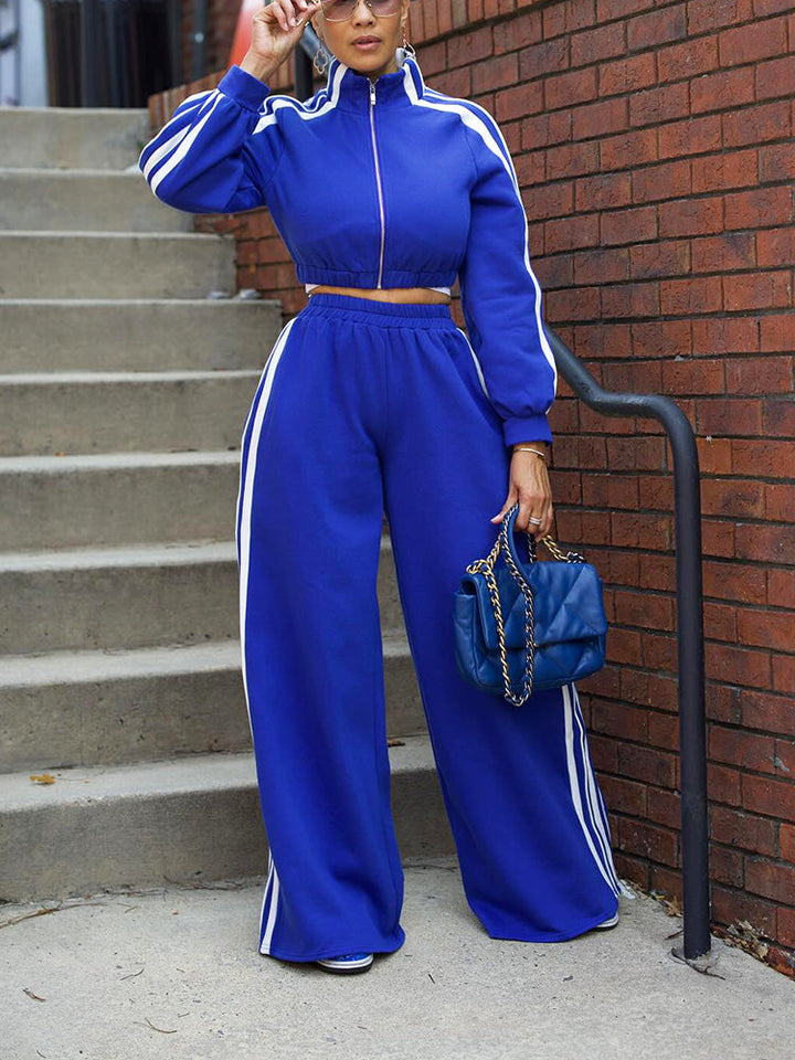 Side Strip Crop Jacket & Pants Set *Blue / 2XL