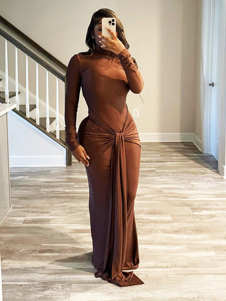 Tie Front Bodycon Dress Coffee / S