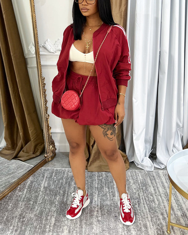 Sporty Jacket & Bubble Skirt Set Red / S