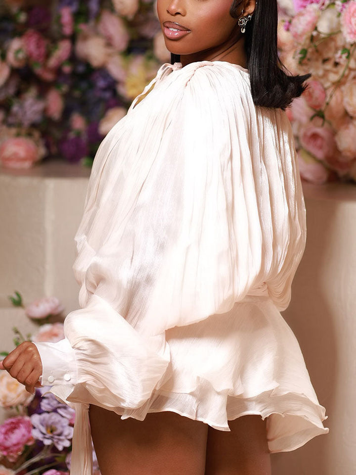 Dreamy Silky Satin Ruffle Mini Dress Black / L