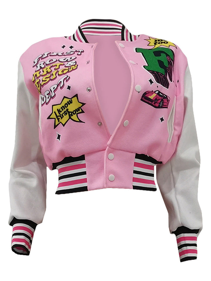 Letter Cropped Varsity Jacket Pink / L