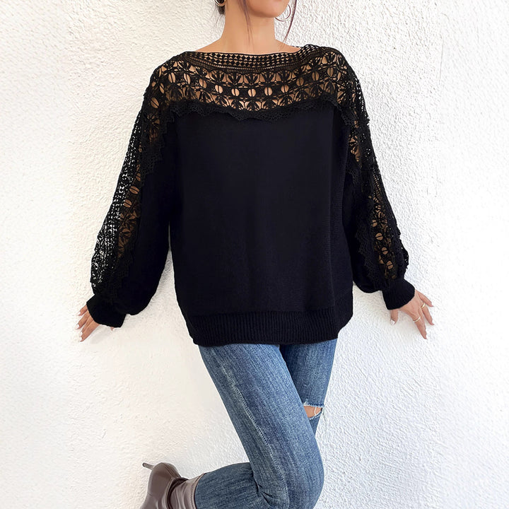 Lace Patchwork One-Shoulder French Sweater
