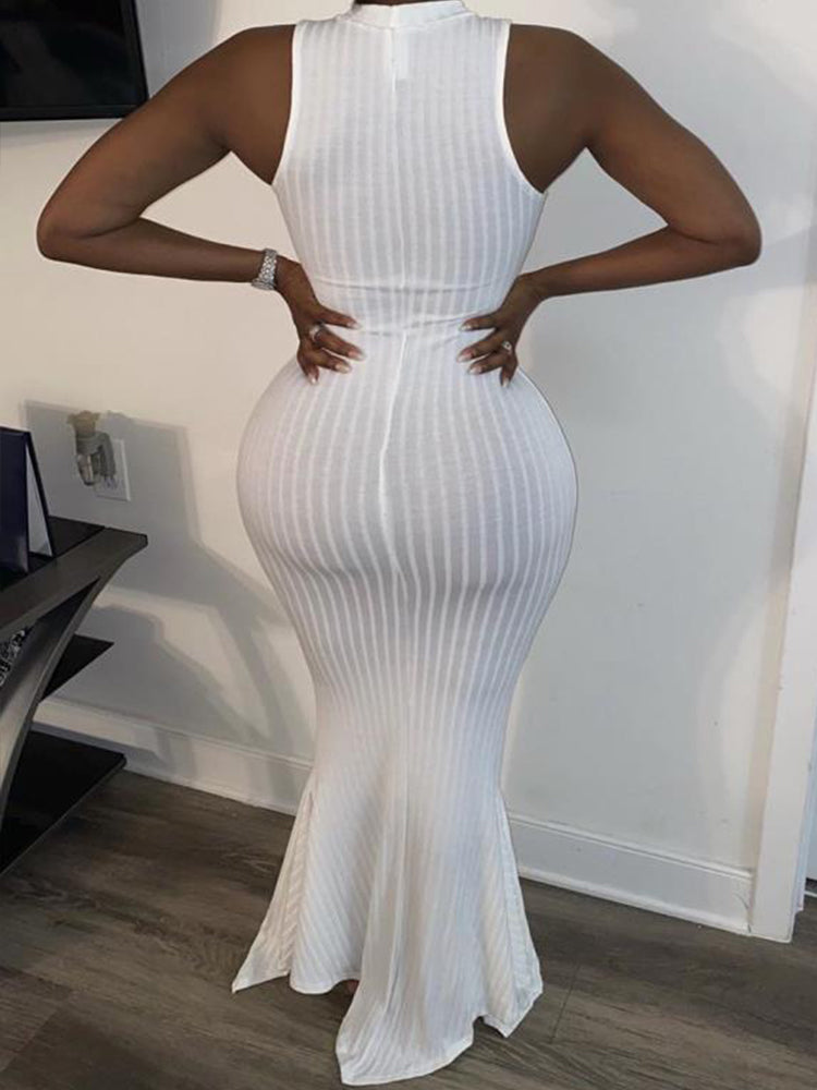 Sleeveless Knit Bodycon Maxi Dress White / M