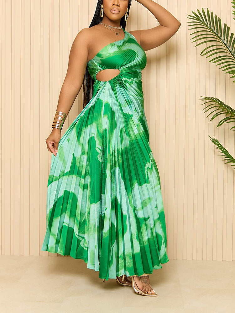 One Shoulder Pleated Dress Orange Red / S