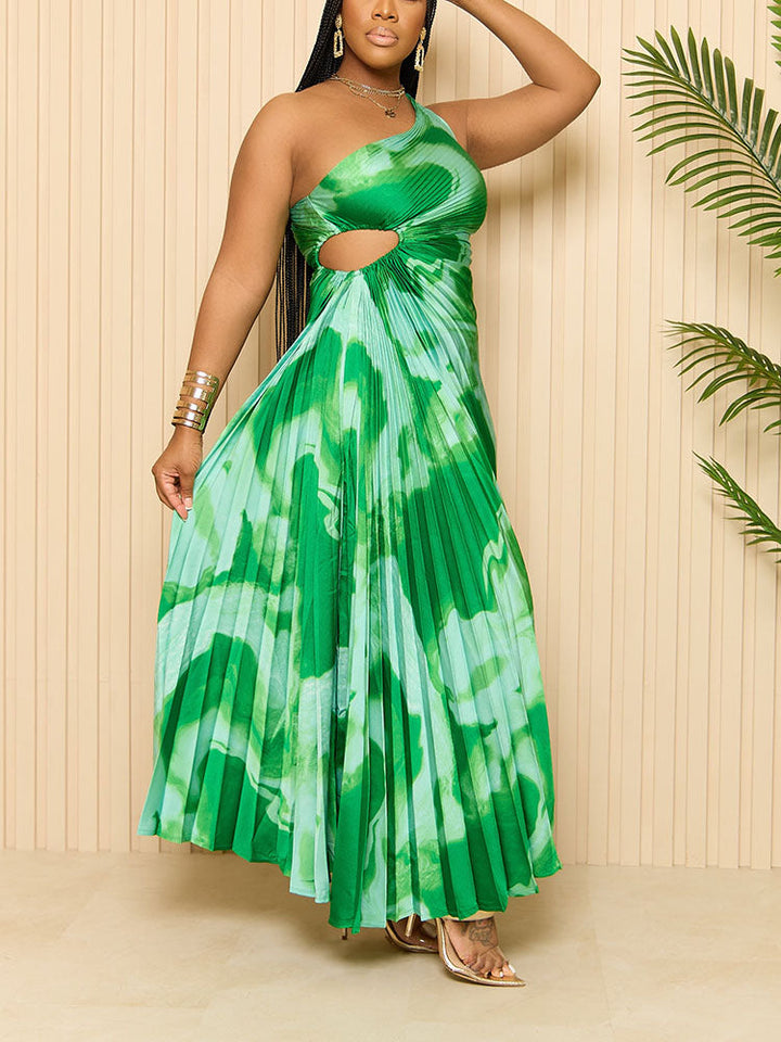 One Shoulder Pleated Dress Orange Red / S