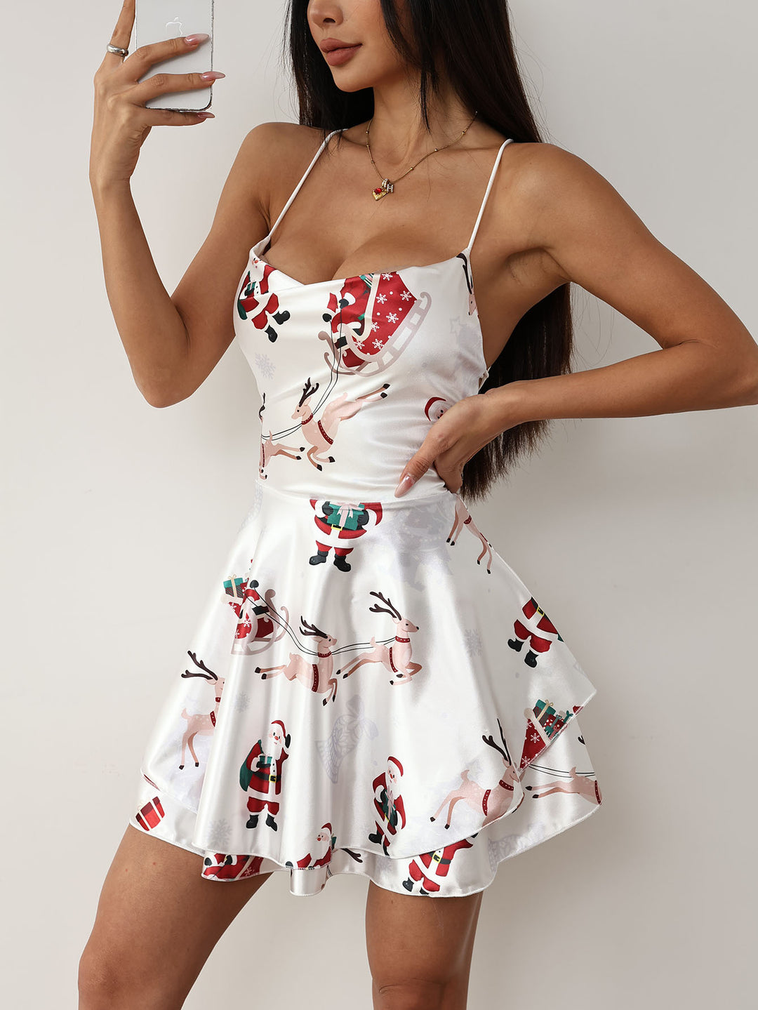 Christmas Drawstring Backless Dress