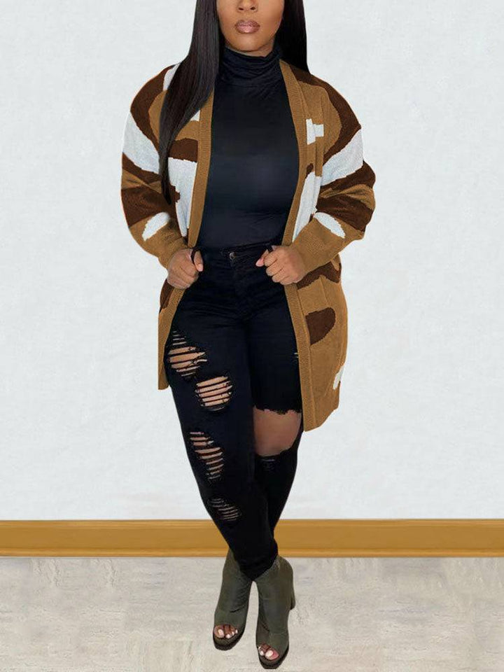 Camouflage Print Sweater Cardigan Blue / S