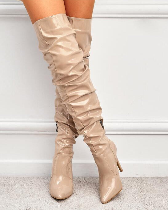 Pointed Toe Patent Leather High Top Women's Boots