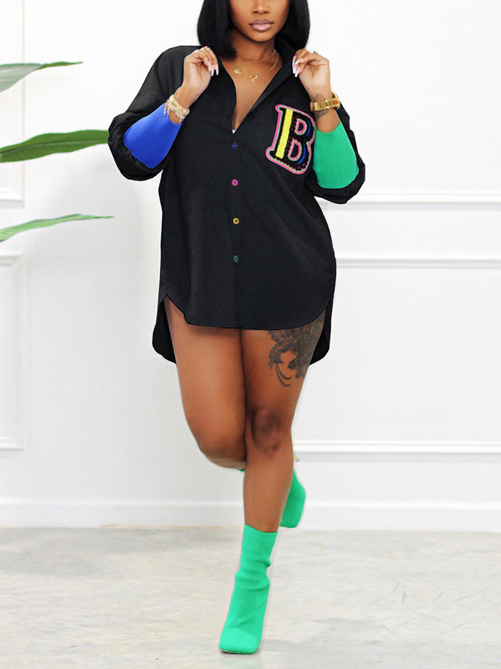 Embroidery Letter Decor Shirt White / L