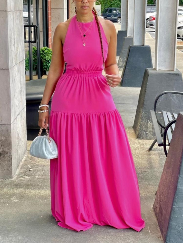 Halter Backless Maxi Dress Blue / 2XL