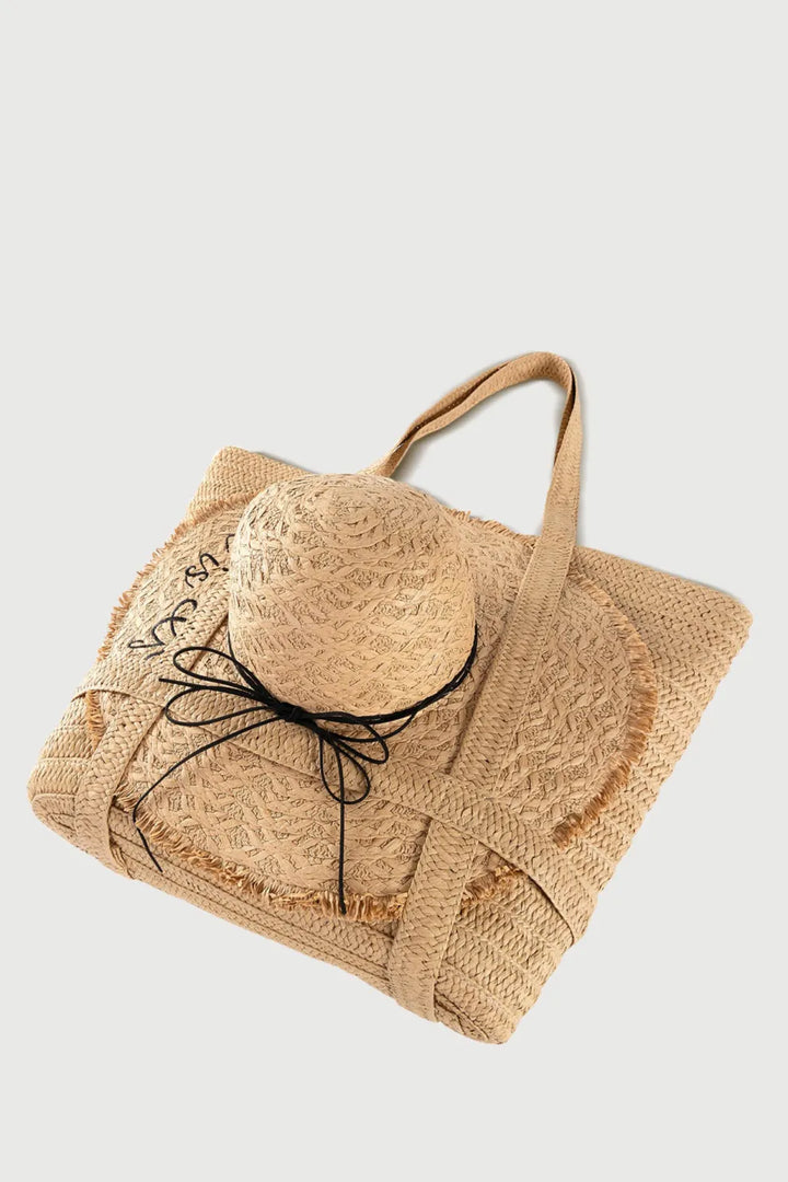 Handmade Solid Color Straw Bag With Hat