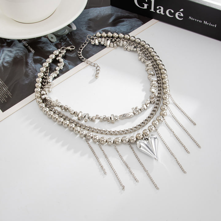 Beaded Fringe Heart Pendant Women's Necklace